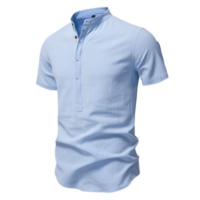 Summer New Business Casual Shirt Men'S Short-Sleeved Cotton And Linen Shirt Stand-Up Collar Cotton Shirt Men'S