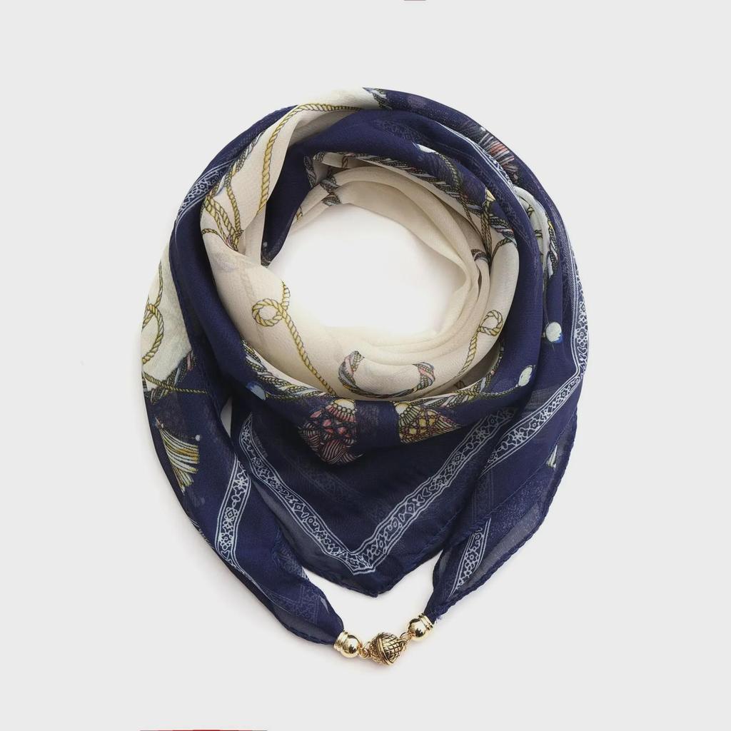 Women's Summer Magnetic Buckle Silk Scarf: Versatile, Fashionable Chiffon Square Scarf for Shirts