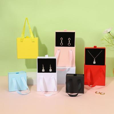 Ribbon Handle Jewelry Package Box Cardboard Drawer Jewelry Organizer Portable Gift Box  Necklaces