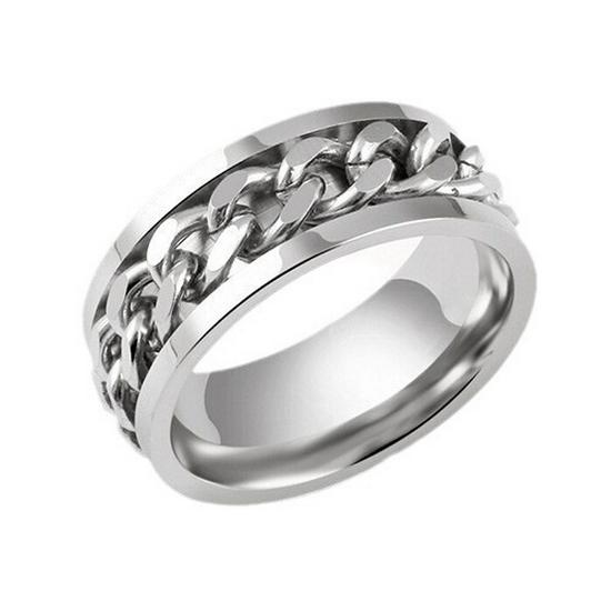 Men's Titanium Steel Rotatable Chain Ring with Embossed Pattern and Built-in Bottle Opener