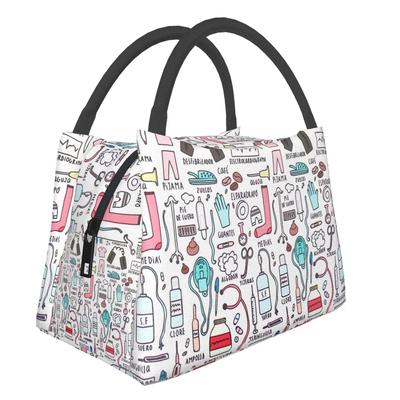 Bolsa Térmica com Estampa de Médicos e Enfermeiras Tecido Oxford Impermeável Portátil Bolsas Térmicas para Almoço para Mulheres Convenientes Bolsas de Comida