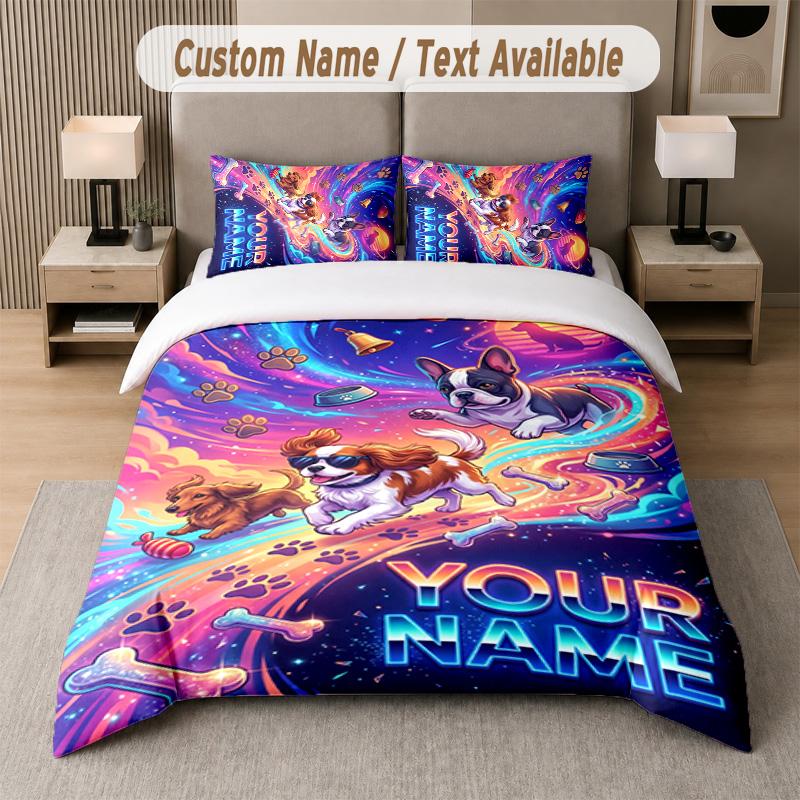 Space Cosmic Theme Custom Text Or Name 3Pcs Bedding Set 1 Flat Sheet & 2 Pillowcases Personalized Home Bedding