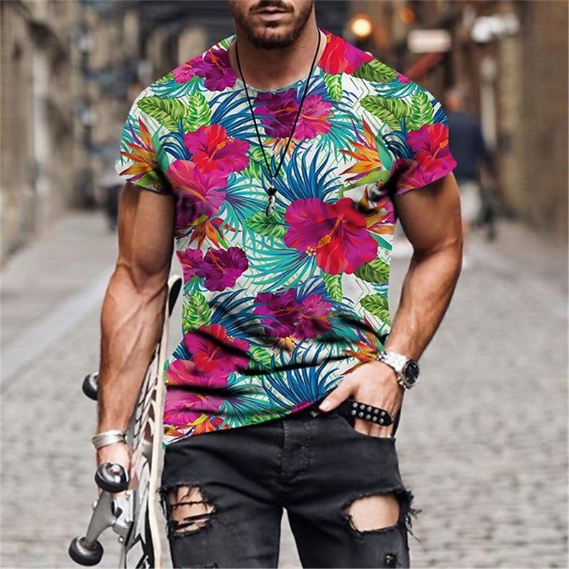 Men's Floral Graphic T Shirt Tee Funny T Shirts Short Sleeve T Shirt 3D Print Crew Neck Shirt Hawaiian