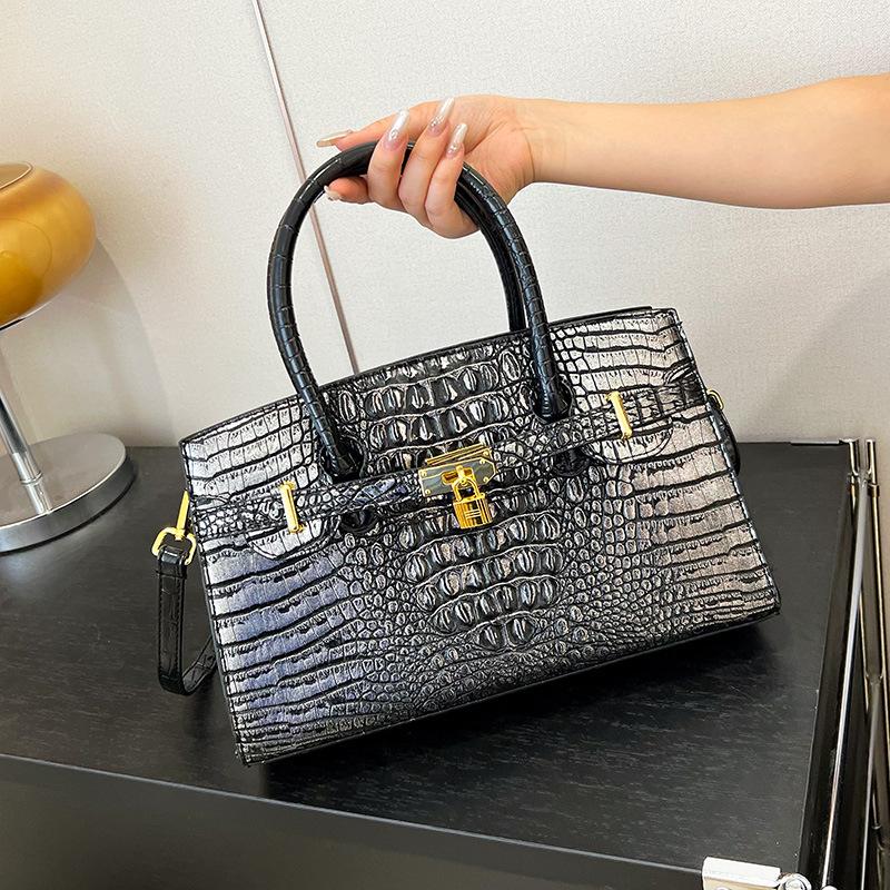 New Women's Bag Trendy Premium Texture Crocodile Pattern Platinum Bag Portable Single Shoulder Oblique Span