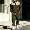 Men's Lined Track Suit with Stand Collar - Casual Color Block Sweatshirt and Pants Set, Loose Fit Two Piece Outfit for Fall Winter Outdoor