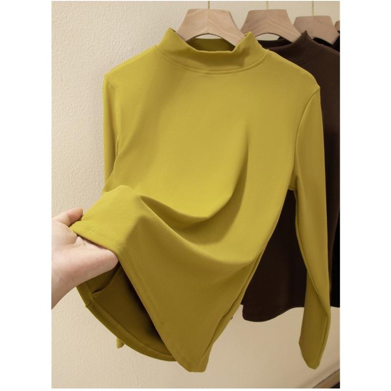 

Женская осенне-зимняя однотонная футболка с длинным рукавом и полувысоким воротником, базовая XL жёлтый