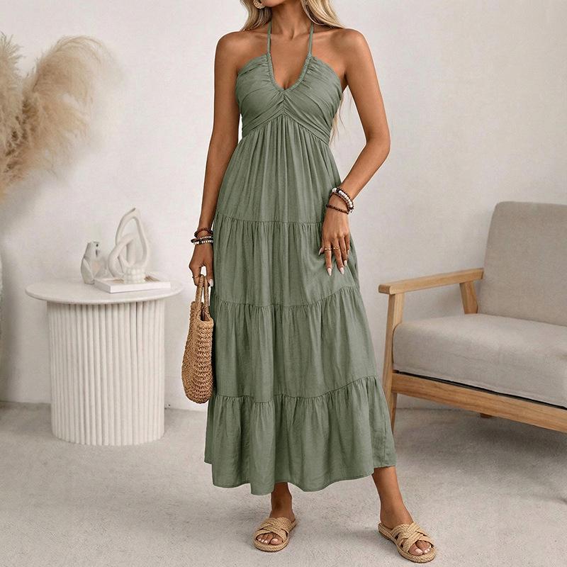 2026 Summer Halterneck Resort Maxi Dress - Backless Ruched Fashion for Women