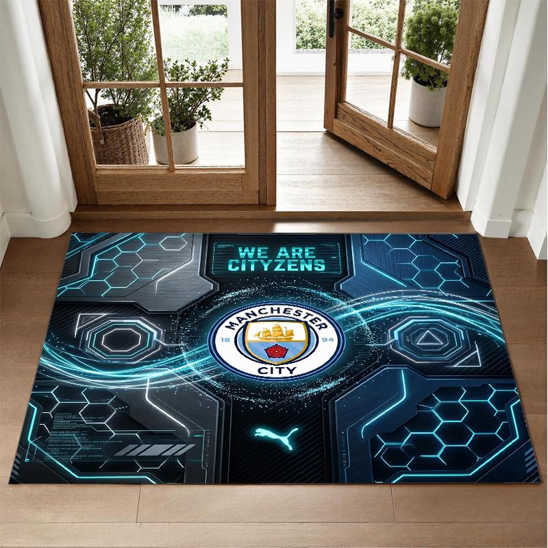 Manchester City Design Crystal Velvet Rug Soft Decorative Mat for Bedroom Entrance