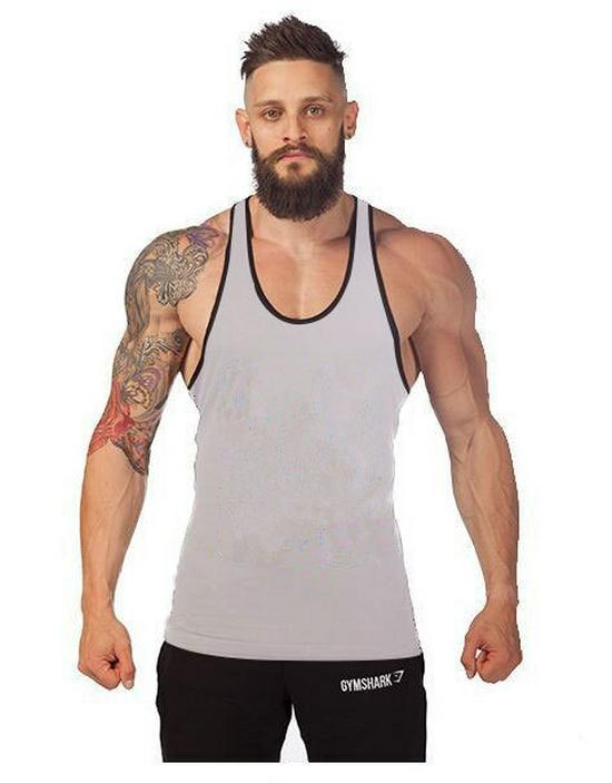 Men's Plus Size Solid Racerback Tank Top - Elastic Cotton Blend for Gym Training