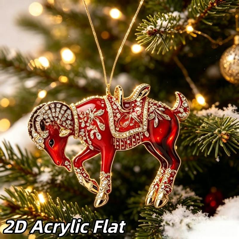 1Pcs Christmas Tree Pendants 2D Acrylic Flat Goat Pendants Cute Animal Hanging Ornaments For Decor Party Supplies  Year Gifts