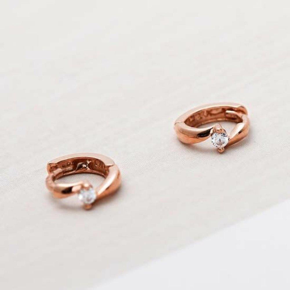 [] 14K Simple Cubic One-Touch Mini Earrings Gold Bracelet