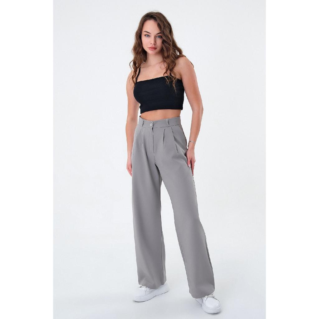 Woman White High Waist Palazzo Pants