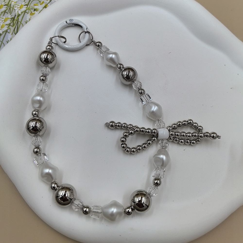 Chic Pearl Bow Pendant Mobile Phone Case Keychain for Women - Anti-Fall Jewelry