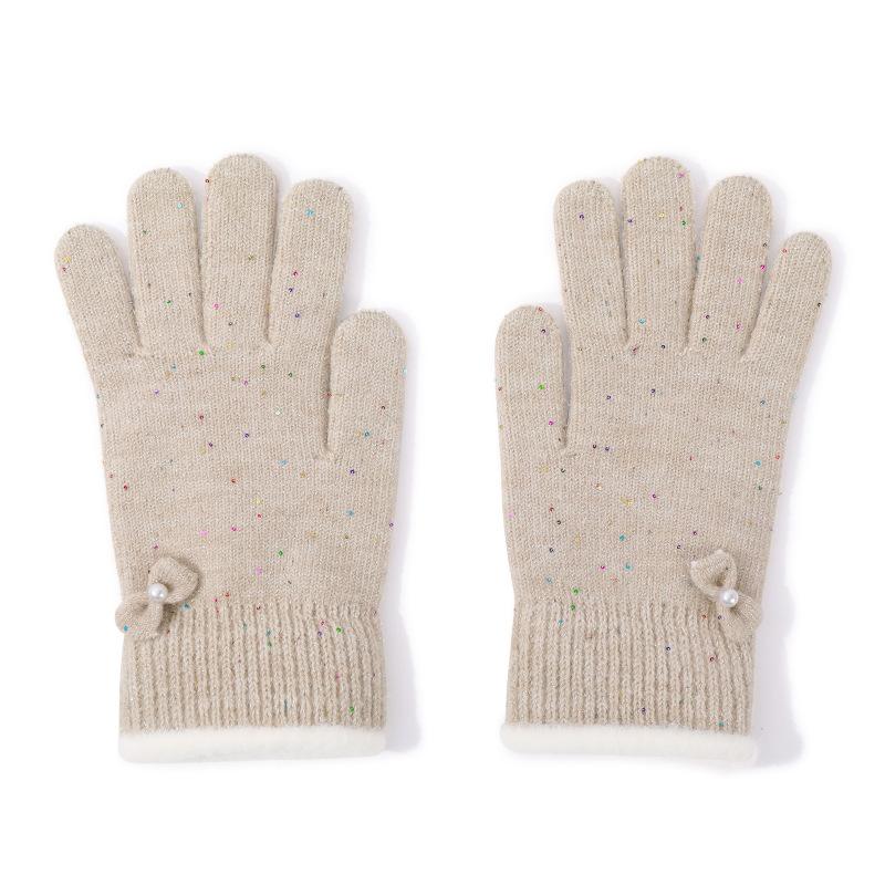 Winter Adult Gloves Women's Color Dot Bow Dew Finger Riding Gloves Women's Outdoor Double Layer Thickened Warm Gloves Men's