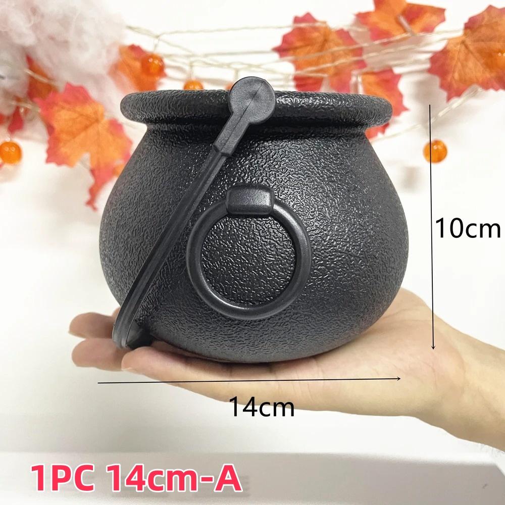 Halloween Candy Bucket Jar Trick Or Treat Black Plastic Cauldron Witch Bowls with Handle Halloween Party Decorations Props