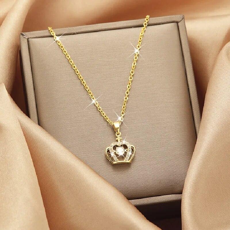 

1 Pcs Light Luxury Cool Wind Flexible Series Crown Triangle Copper Pendant With Stainless Steel Chain Collarbone Necklace