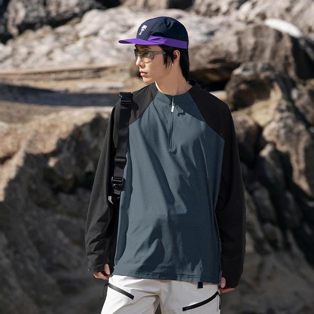 

Mens Spring Fall Outdoor Color Block Quick Dry Long Sleeve T Shirt Moisture Wicking Training Top 2XL