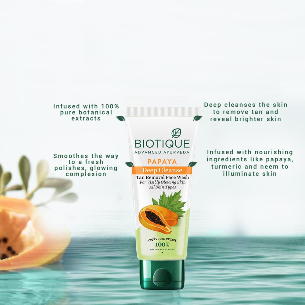 Biotique Papaya Face Wash For Glowing Skin – Deep Cleanse & Gentle Exfoliation – 100% Natural Botanical Extracts – 50ml