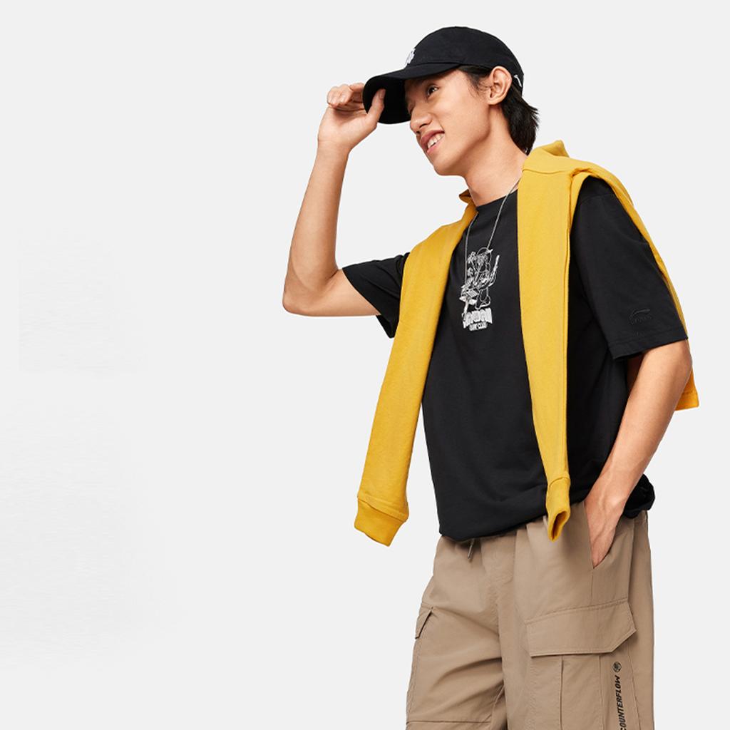 Li Ning X Disney Collaboration Stitch Series Round Neck Pullover Knit Casual Short Sleeve T-Shirt Men T-Shirt Black ATSU153-4