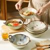 7,5palcová japonská keramická miska na nudle – Polévková a těstovinová miska s uchem, Vhodná do mikrovlnné trouby a trouby