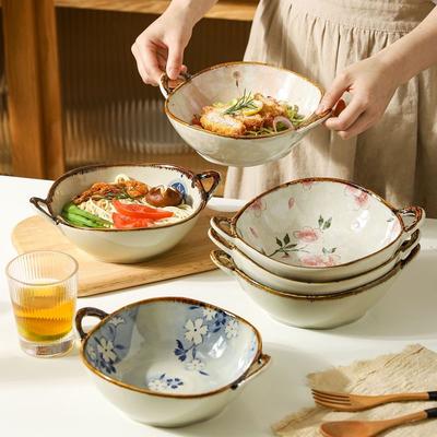 Ciotola Giapponese in Ceramica da 7,5 Pollici per Noodles – Ciotola per Zuppa e Pasta con Manico, Adatta a Microonde e Forno