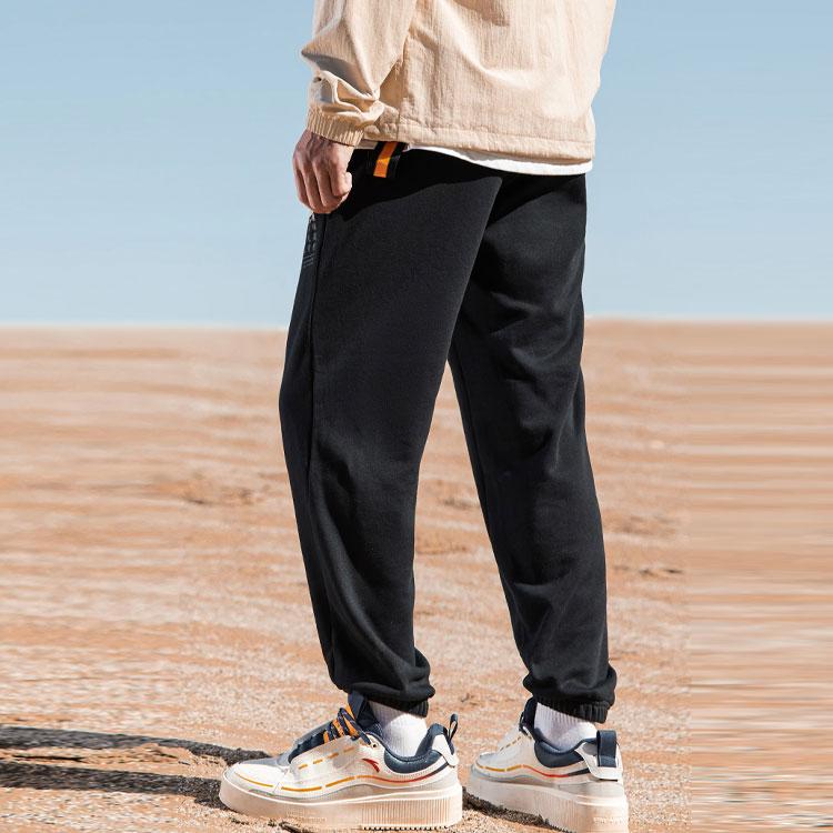 Anta Logo Print Solid Casual Sweatpants With Cuffed Ankles Men Bottoms Basic-Black 152148749R-1