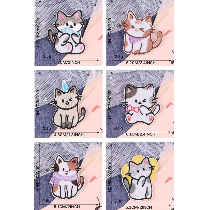6 Pcs Lovely Animal Repair Patches Iron On Embroidered Patches Cartoon Cats Sew On Decorative Appliques for Clothes Hat
