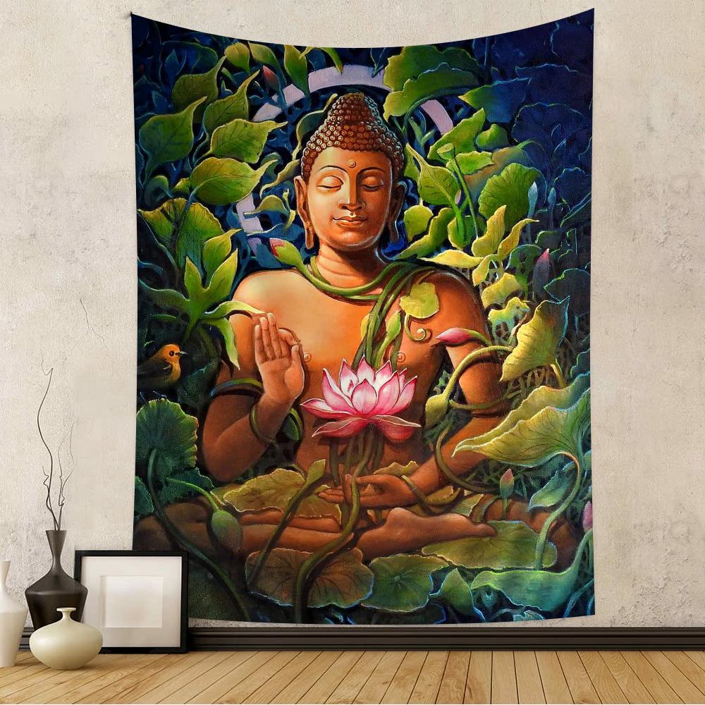 Religious Buddha With Flowers Hanging Bohemian Tapestry Bohemian Wall Tapestries Mandala Kawaii Room Decor
