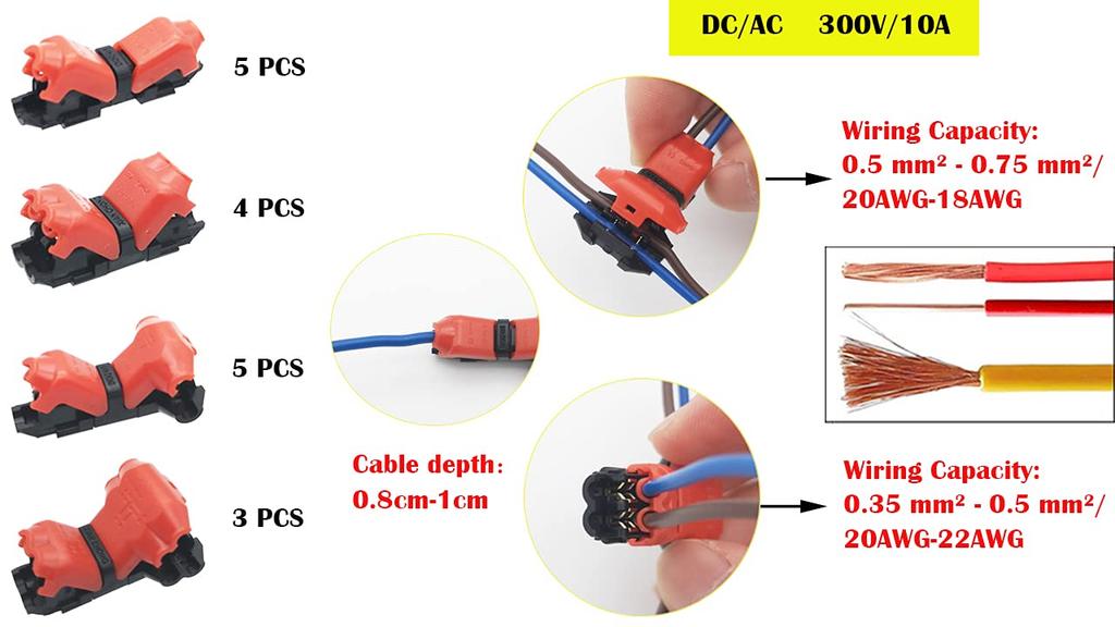 CTRICALVER Quick Wire Splice Connector Low Voltage Solderless Splicer Including I and T Type