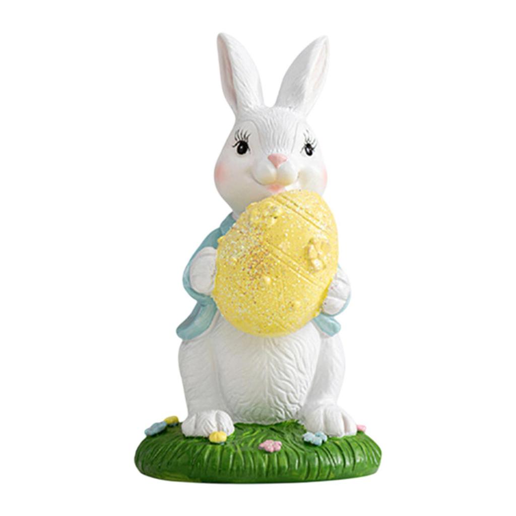 Easter Bunny Statue Collectible Creative Holiday Decor Cute Resin Ornament Rabbit Sculpture for Party Indoor Desk Table Walkway