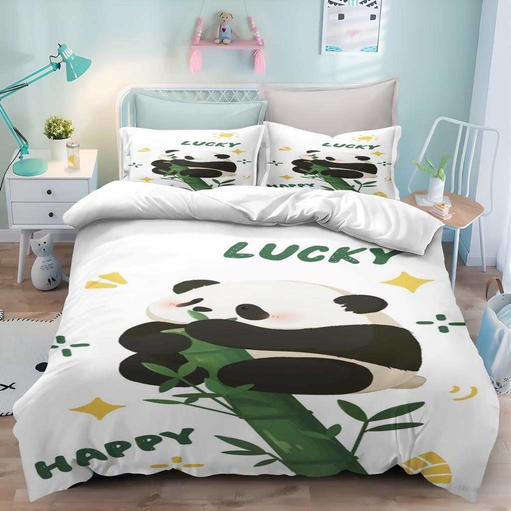MINISO Panda Cartoon Anime Kids Bedding Set - Duvet Cover Decor Quilt Covers Pillowcase for Children's Bedroom Holiday Gift