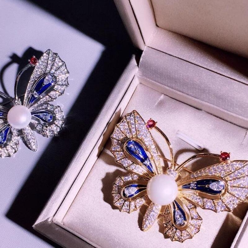 Exquisite Crystal Pearl Cute Enamel Pins Women's Flower Zircon Metal Painted Butterfly Brooch for Woman Jewelry Accessories