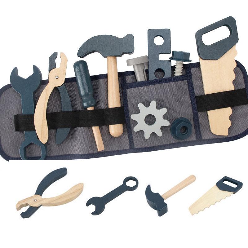 Kids Pretend Play Toy Tool Role Playing Educational Toys 3-6 Year Old Boys Wooden Simulation Children's Repairman Waist Bag Set