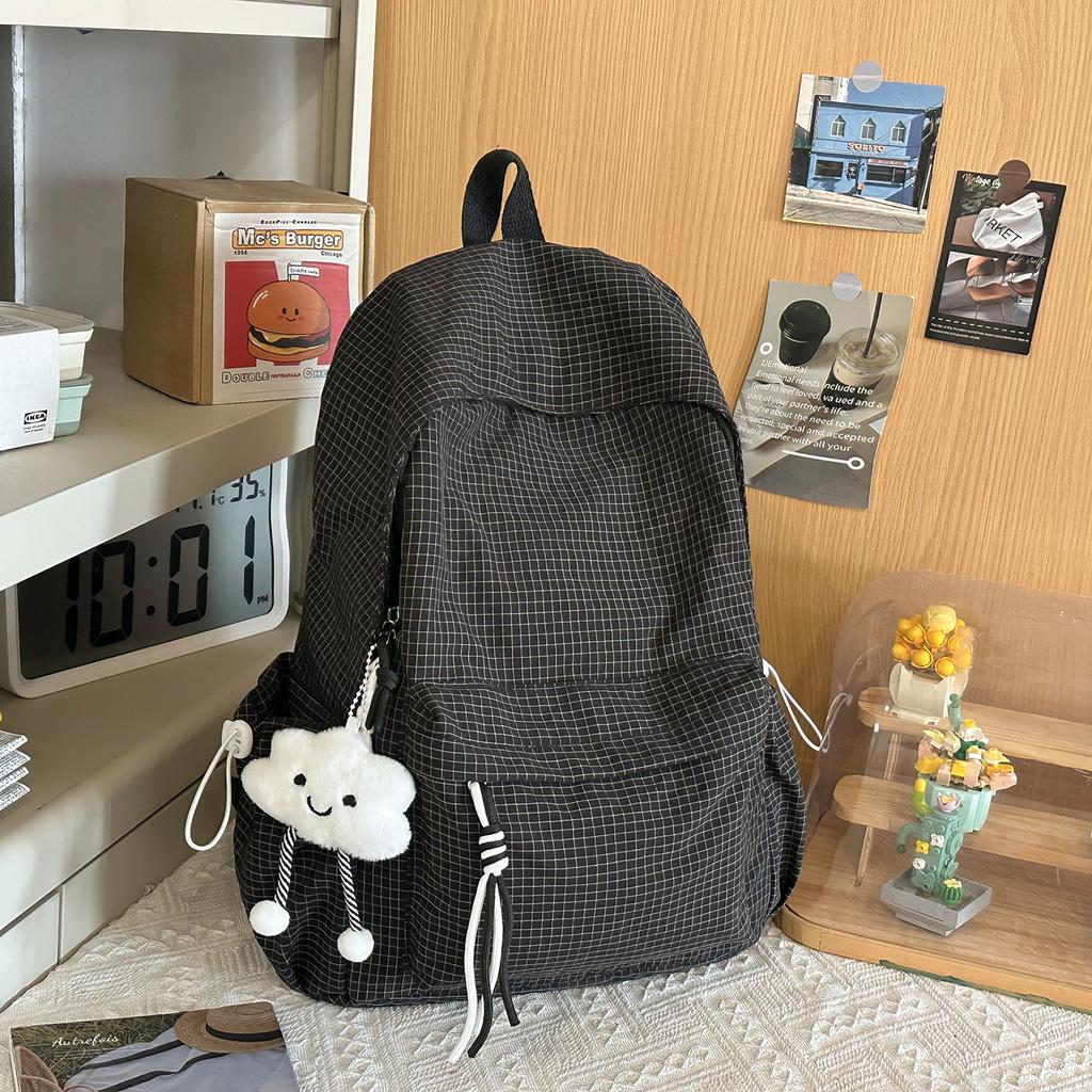 Schultasche Campus Schultasche Damen Koreanische Ausgabe ins Einfacher Karierter Rucksack Highschool-Schüler Große Kapazität Freizeit Reise Rucksack