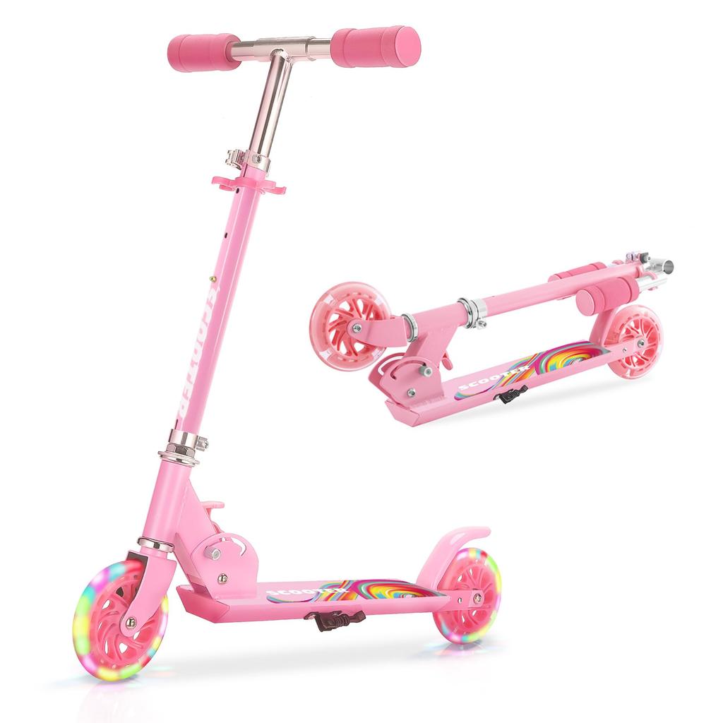 Tenboom Kick Scooter with LED Tires and and Easy To Adjustable Perfect Gift for Boys and New and School Entrance Cherry Blossom Color Kids' Stand,