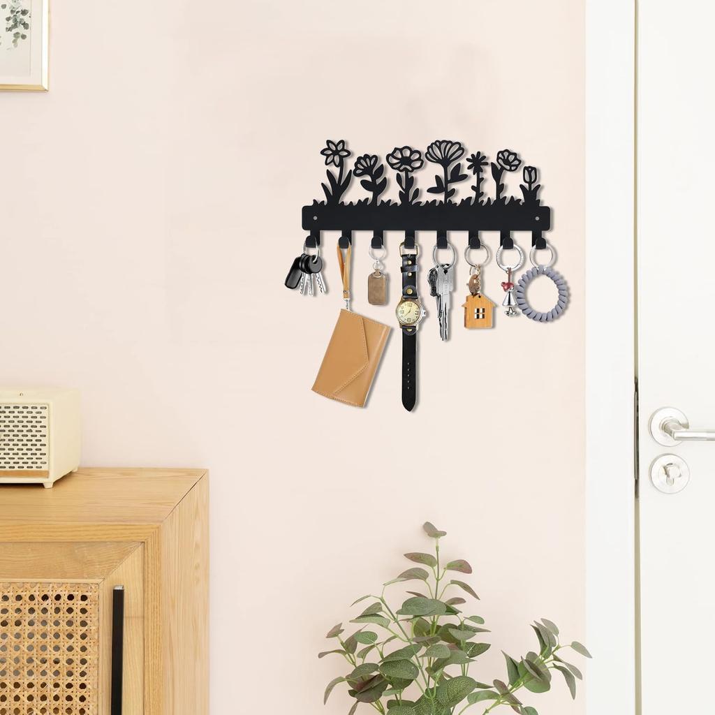 Decorative Key Holder for Wall Mounted with 8 Hooks, Cute Flower Key Rack Organizer for Entryway, Hallway, Office, Wall Mount Hanger for Keys with