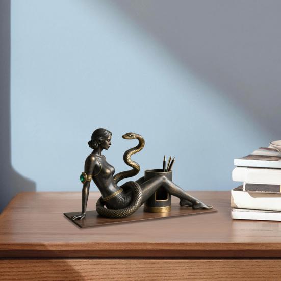 Snake Beauty Pen Holder Retro Desk Organizer Pen Cup Decorative Sexy Woman Pencil Holder for Study Bedroom Office
