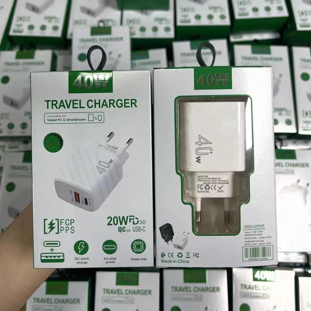 Dual-Port 20W QC+PD Fast Charger Adapter for Huawei, Apple, Samsung