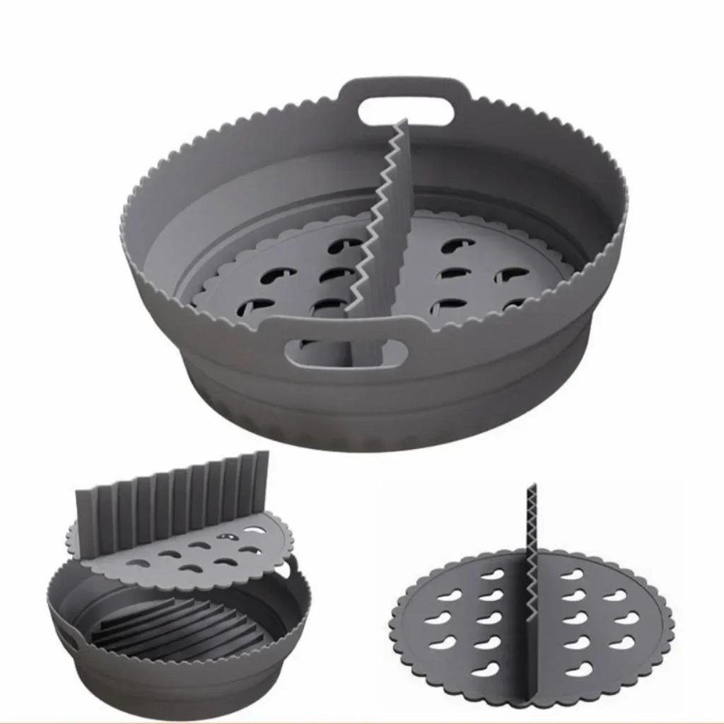 Silicone Air Fryer Tray Round Reusable Liner Basket with Divider Plate for Baking Cooking Oven Accessories Baking Tray Bakeware