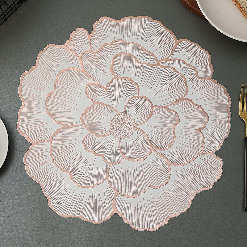 Creative Rose Placemat Nordic Style Table Decoration Mat Gold-plated Home Coaster PVC Non-slip Waterproof Placemat