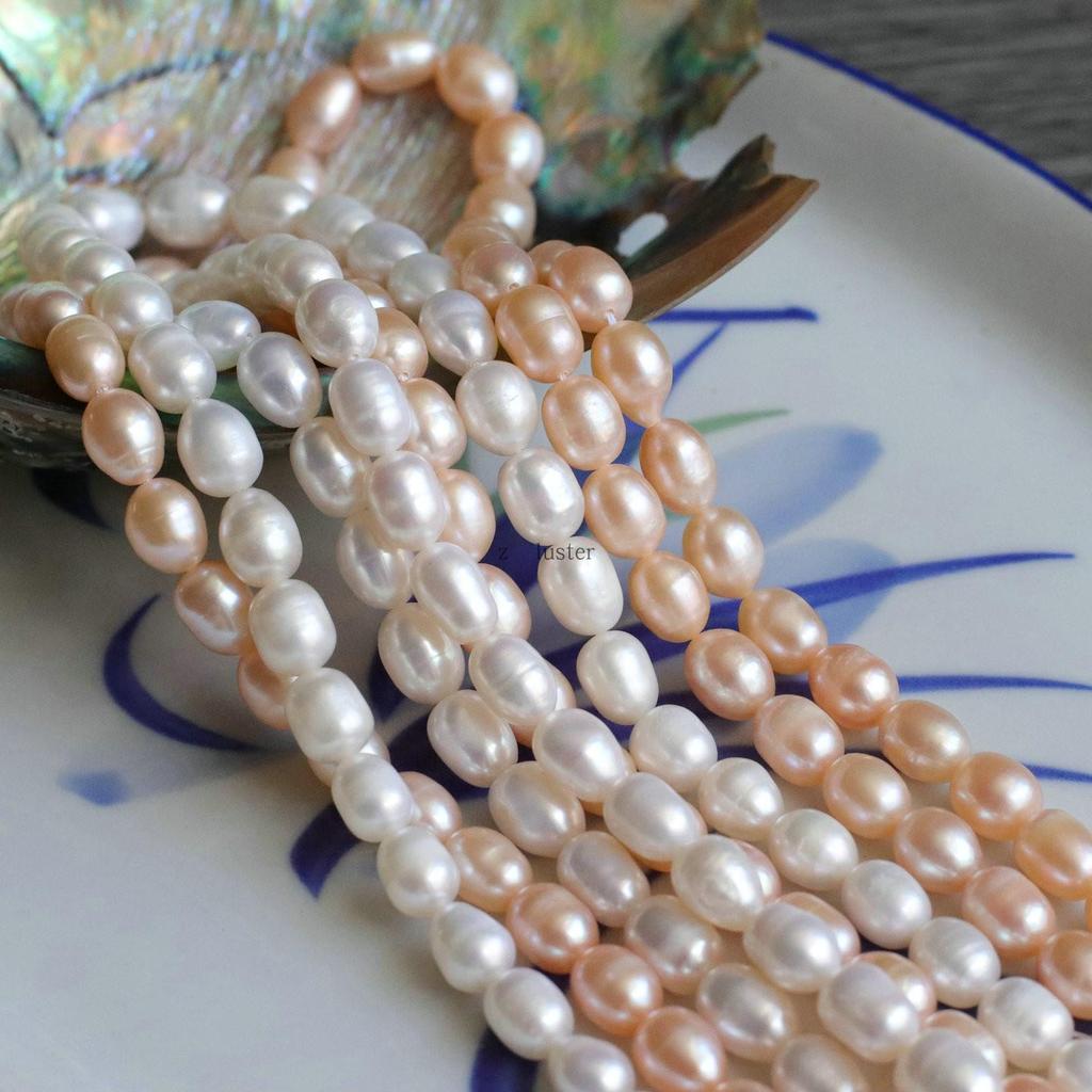 Natural Freshwater Rice Pearl Beads (7-8mm) for DIY Hairpins, Earrings, Necklaces, and Ornaments.