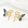Sweet Butterfly Drip Oil Earrings for Women Snake Shape Creative Splicing Stud Earrings Exquisite Stylish Banquet Jewelry Gifts