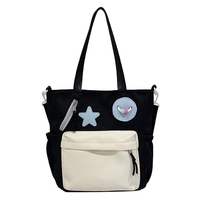 

Студенческая косметичка, сумка для репетиторства, женская большая сумка-тоут контрастных цветов, милая наплечная сумка-мессенджер, легкая для выхода one size fits all чёрный