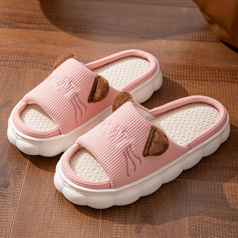 

Модные льняные женские тапочки на платформе для дома, весна-лето, кошка, роскошный дизайнерский бренд, женская обувь, балетки, милые конопляные комнатные элегантные повседневные шлепанцы 44-45 розовый