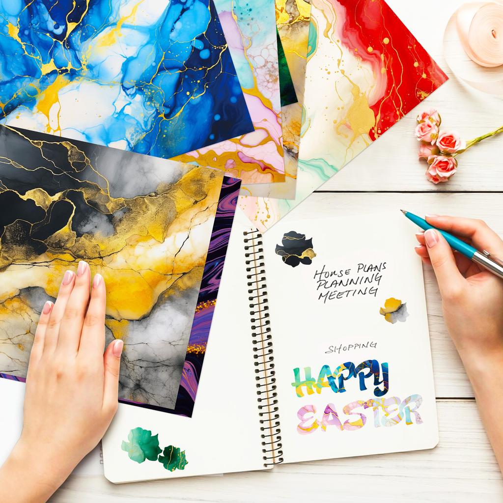 DIY12 Sheets/package Marble Gilt Material Paper Bag Hand Account Clipping Material Holiday Packaging Material Paper