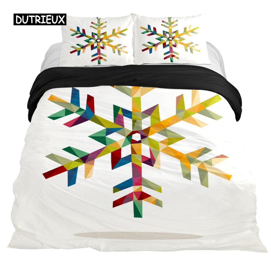 Snowflake Duvet Cover Set Winter Theme Christmas Illustration Cold Weather Season Twin Bedding Set King Size Soft Quilt Cover