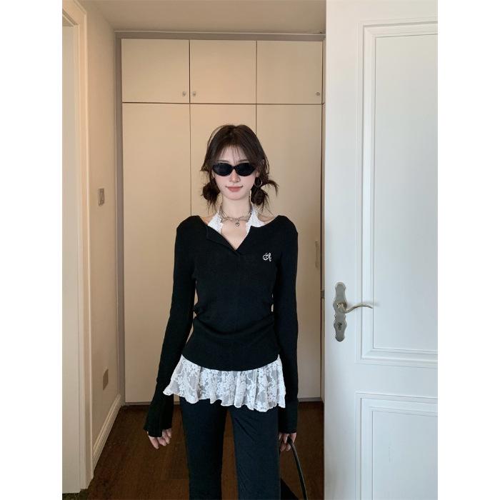 

Женский свитер Sweet & Spicy Chic с вышивкой, утягивающий, черный, с длинными рукавами, для ранней осени S