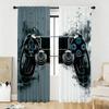 2PC Graffiti Gaming Controller Curtains - Black & White Abstract Print Window Drapes for Boys Bedroom Game Room Decor