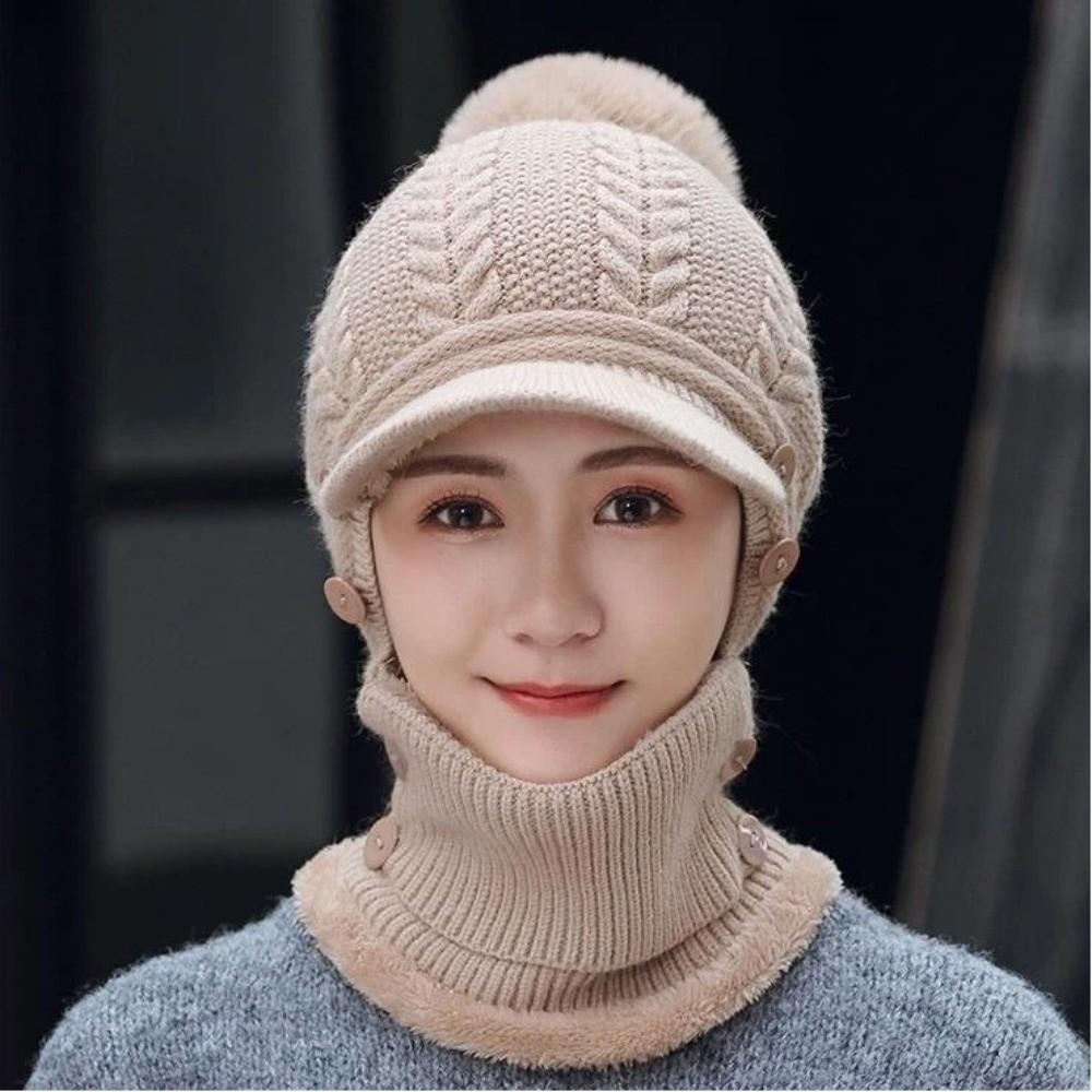 Warm Thickened Women's Hat Windproof Fleece Lined Winter Knit Hat Ear Protection Balaclava Cap Winter