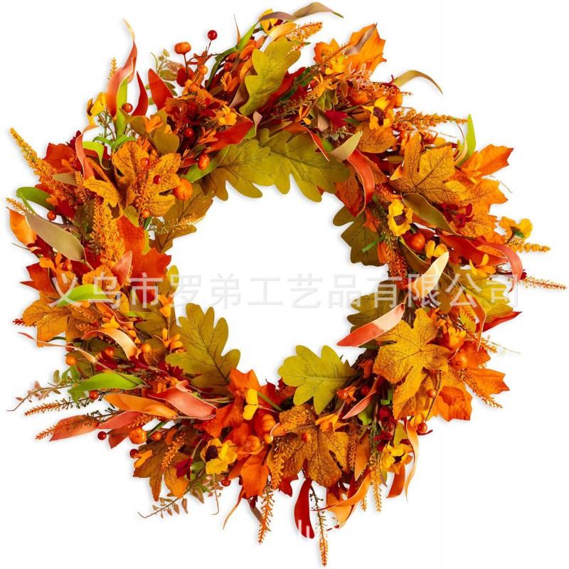Harvest Wreath With Pumpkins Berries Vine Circle Halloween Thanksgiving Door Decor